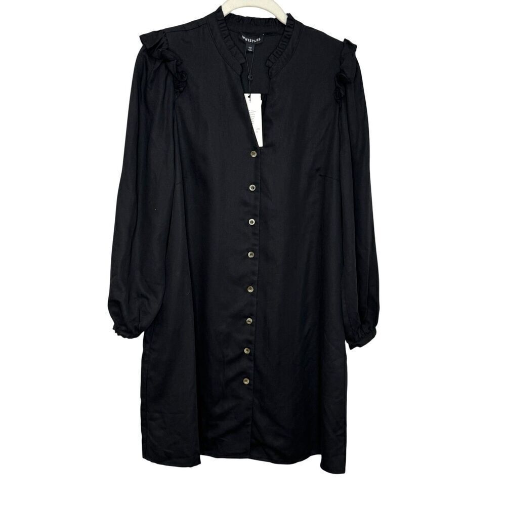 Whistles Dress Womens UK12 US8 Katie Button Through EcoVero Ruffle Long Sleeve